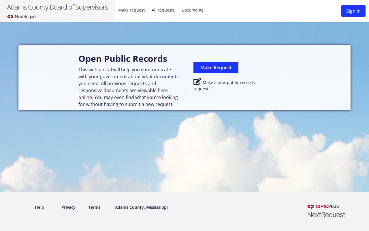 Adams County NextRequest public records request vendor portal