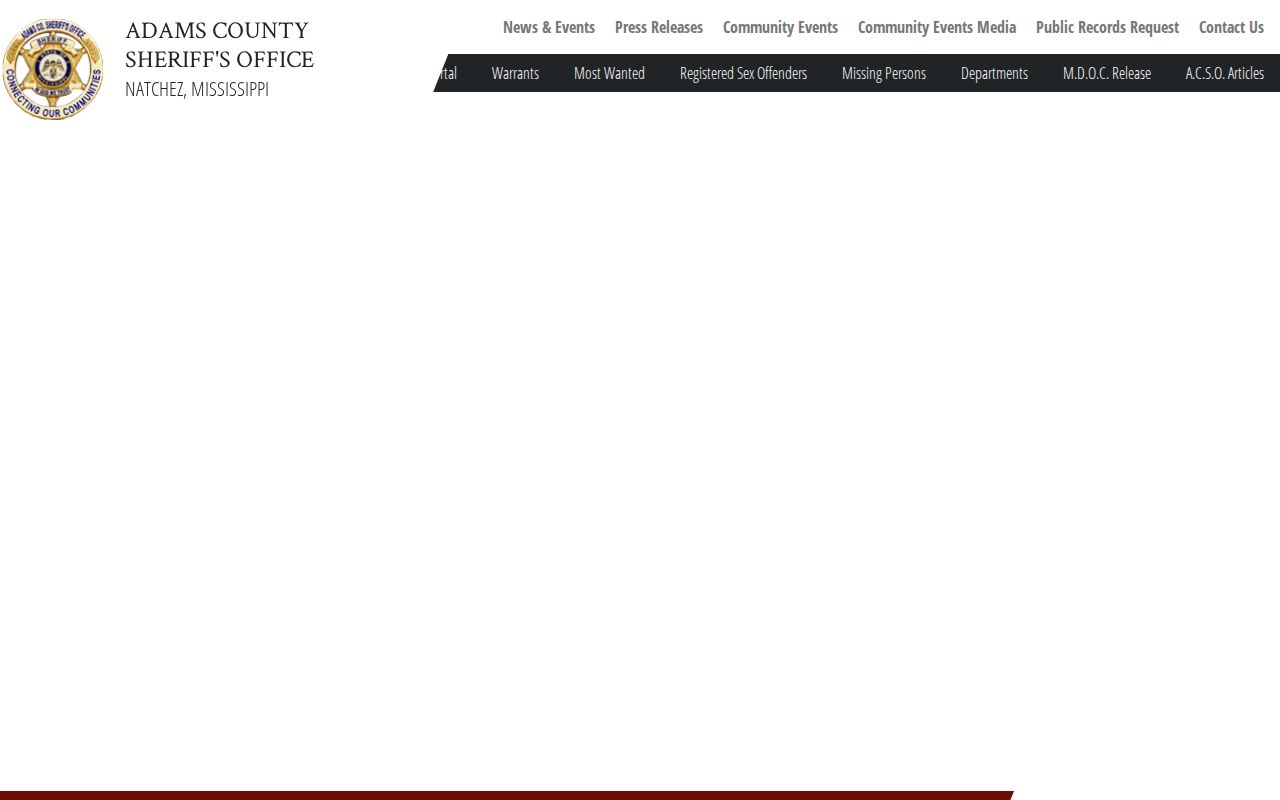 Adams County Sheriff's Office home page and public contact footer
