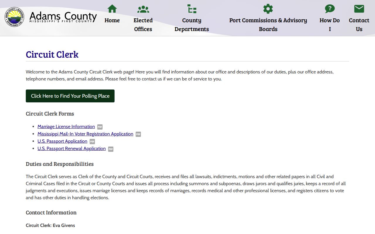 Adams County Circuit Clerk office and criminal filing role